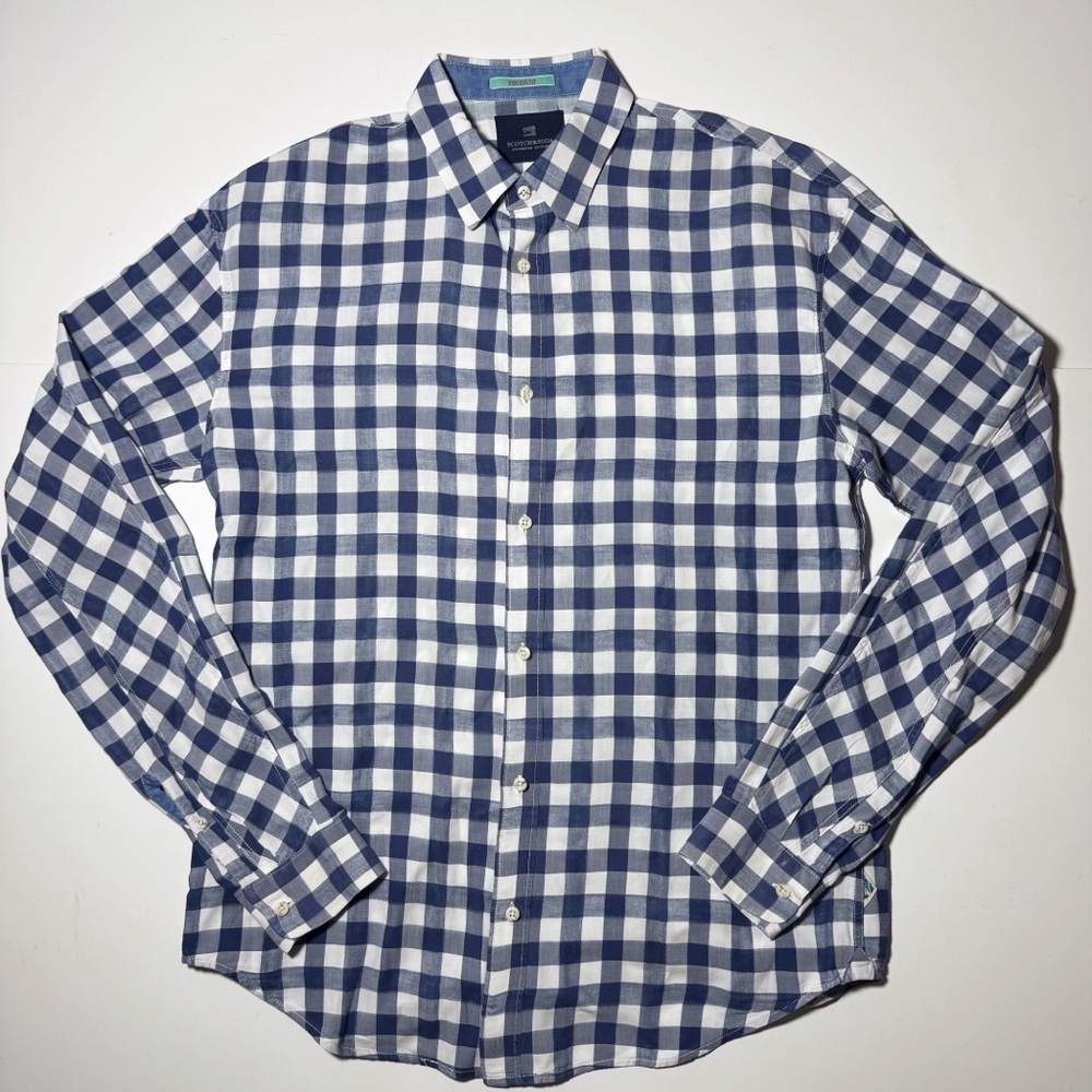 Scotch & Soda Blue and White Check Button-Down Shirt